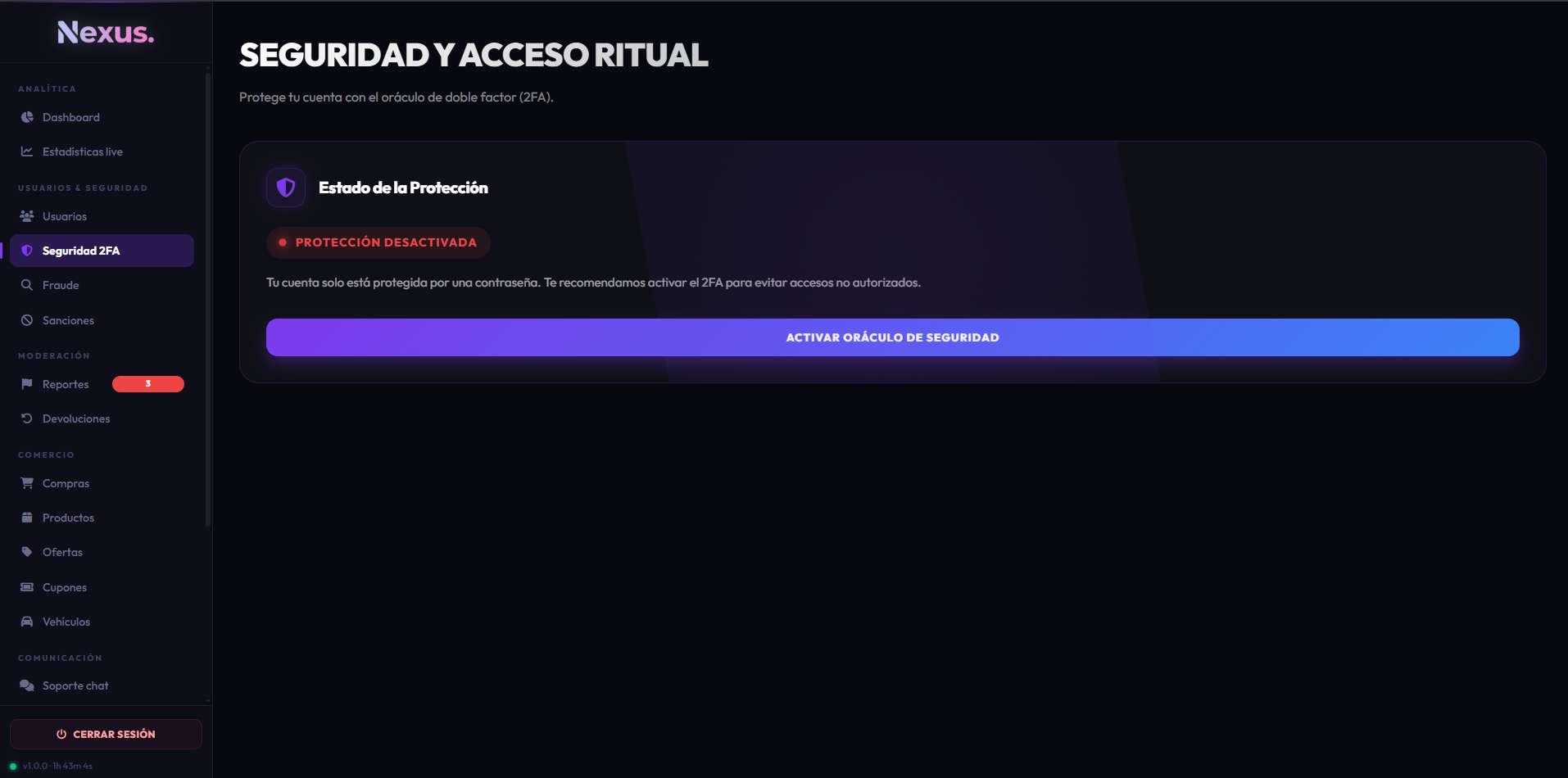 2FA desactivado en admin