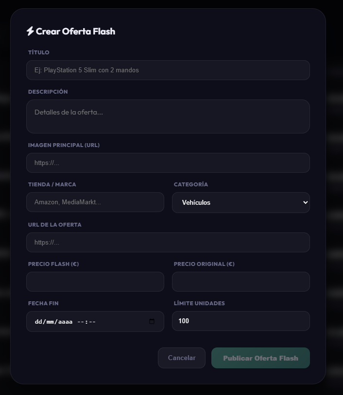 Modal para crear oferta desde admin