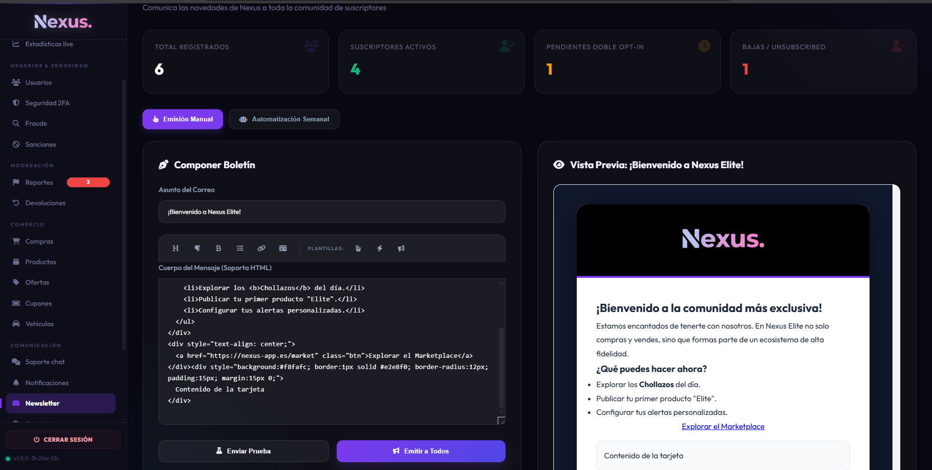 Emisión manual de newsletter