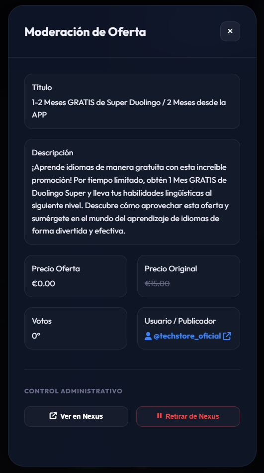 Detalle de oferta en admin