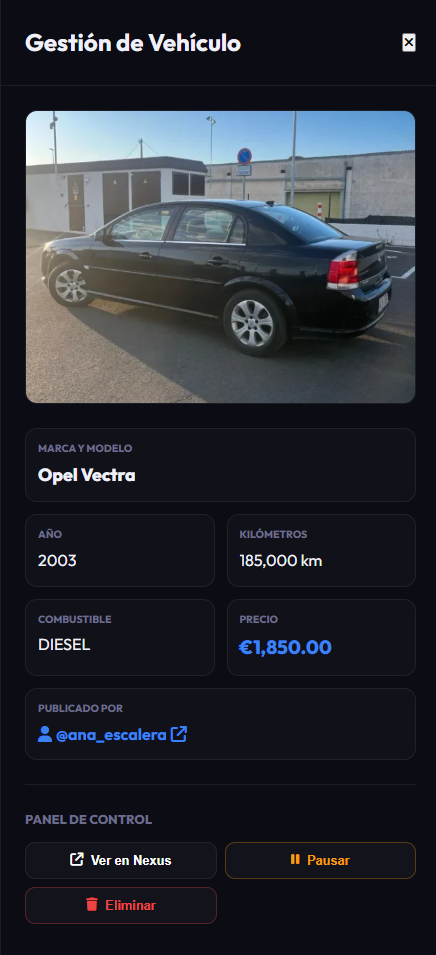 Detalle de vehículo en admin