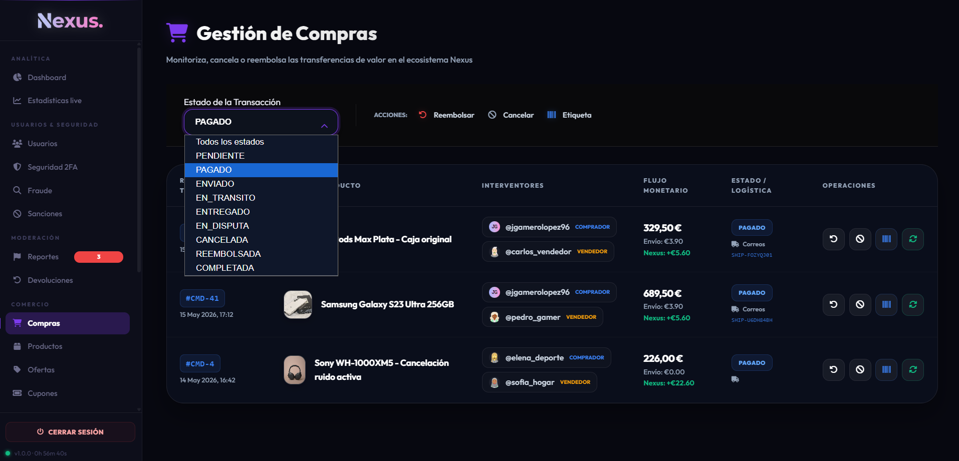 Filtro: compras pagadas