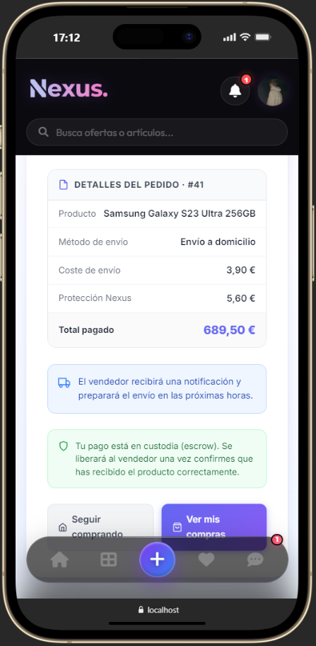Detalle confirmación de pago en móvil