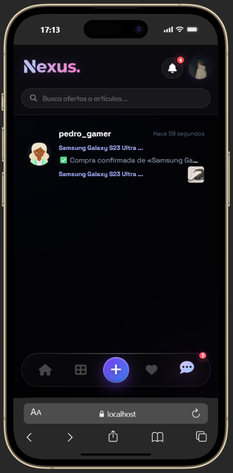 Notificación in-app de compra en móvil