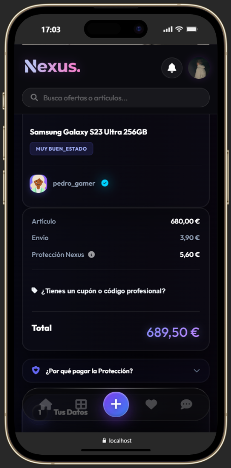 Página de compra en móvil
