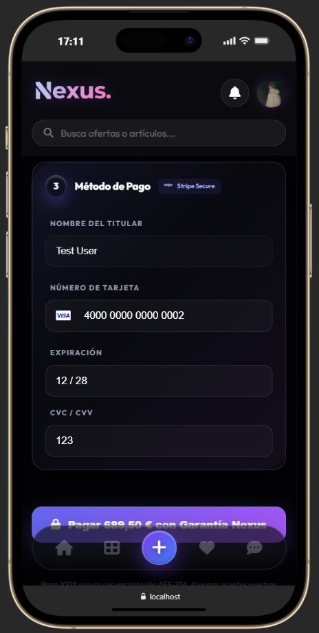 Datos de pago Stripe en móvil