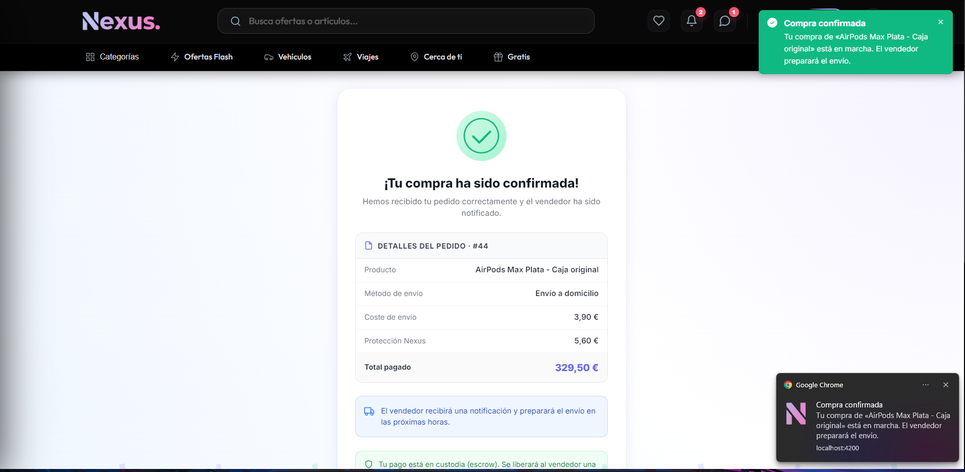 Confirmación de pago exitoso