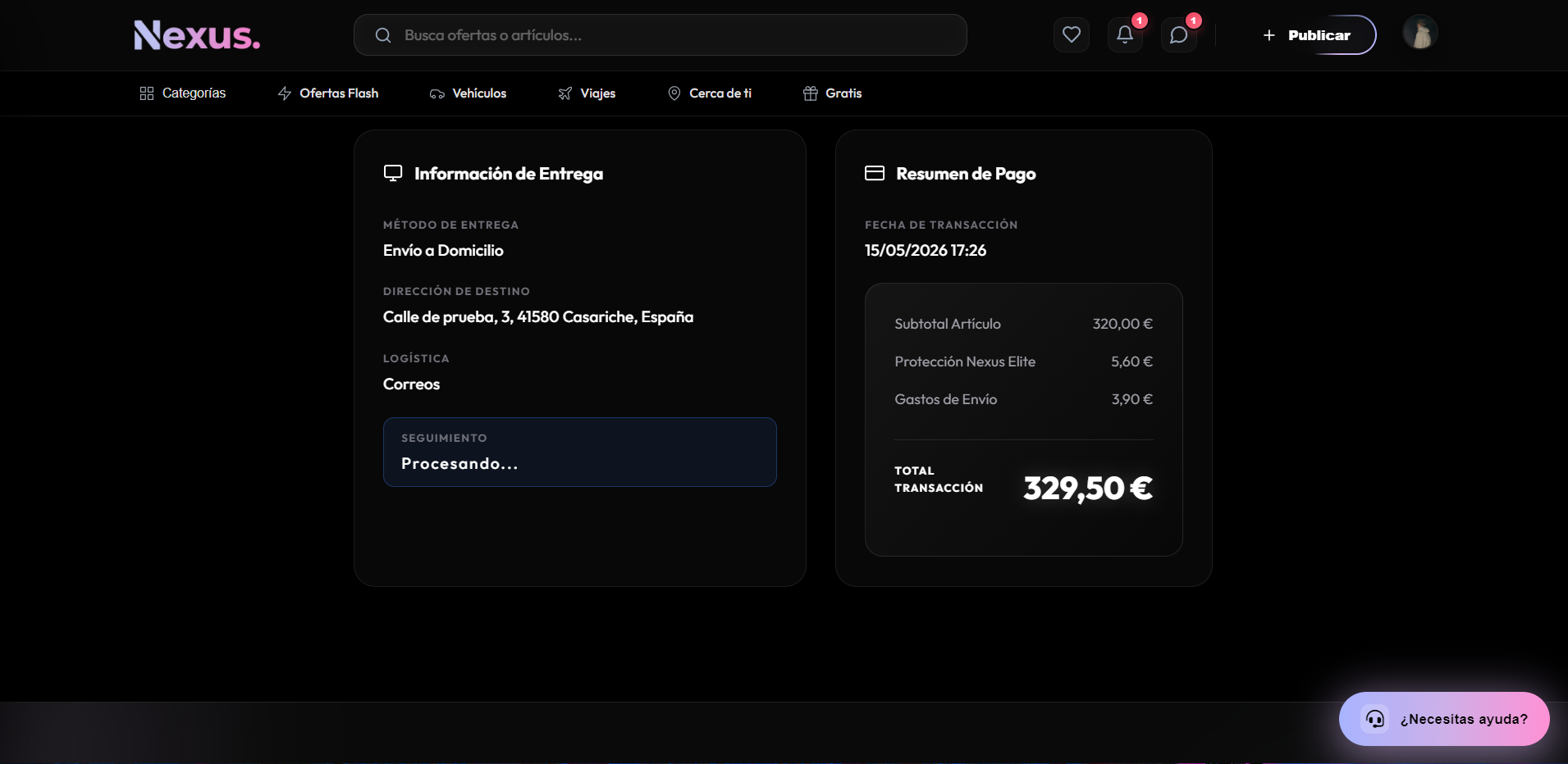 Detalles del pedido - información adicional