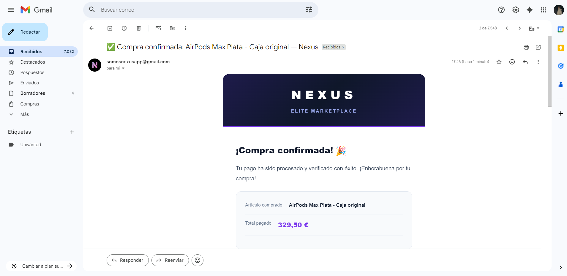 Gmail: confirmación de compra