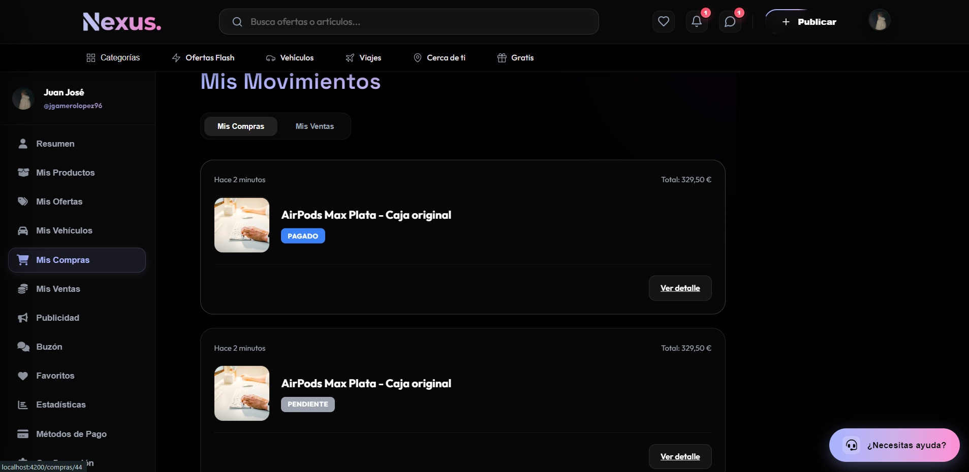 Historial de movimientos del pedido