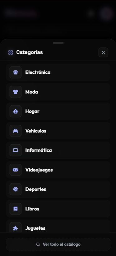 Menú categorías en móvil