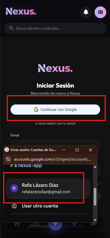 Login con Google en móvil