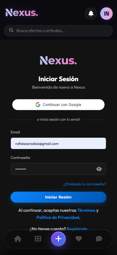 Login normal en móvil