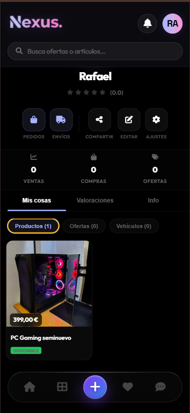 Mis cosas con producto en móvil