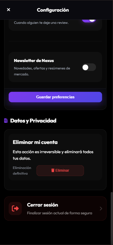 Ajustes: datos y privacidad en móvil