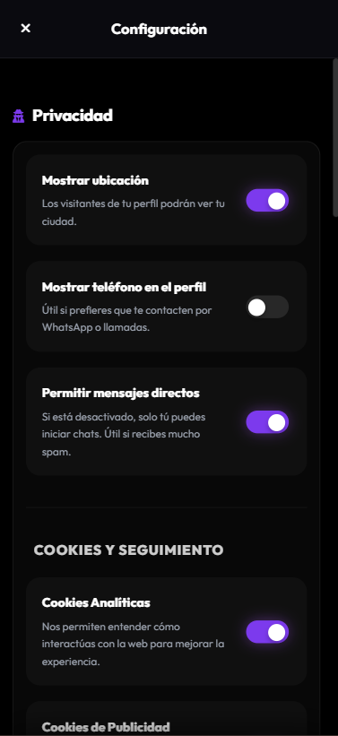 Ajustes: privacidad en móvil