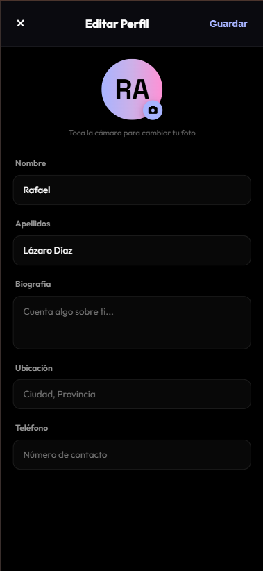 Edición del perfil en móvil