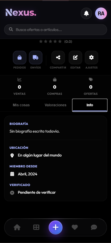 Información del perfil en móvil