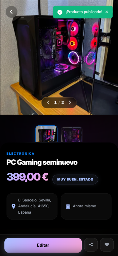 Producto publicado en móvil