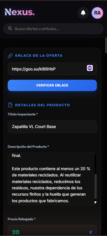 Publicar oferta móvil paso 1