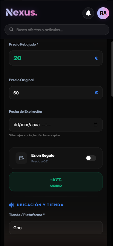 Publicar oferta móvil paso 2