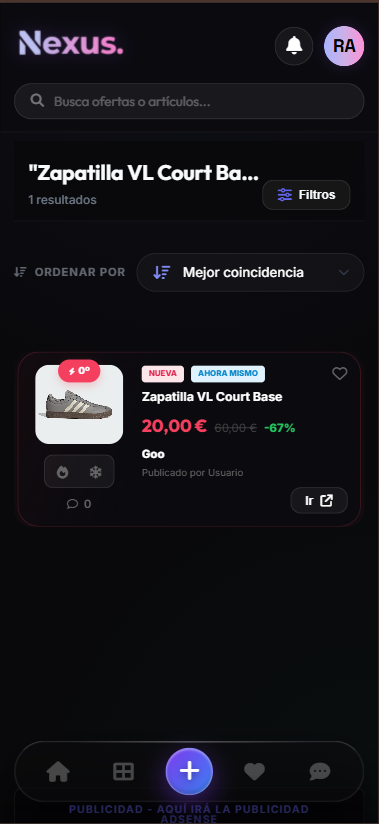 Oferta publicada en móvil