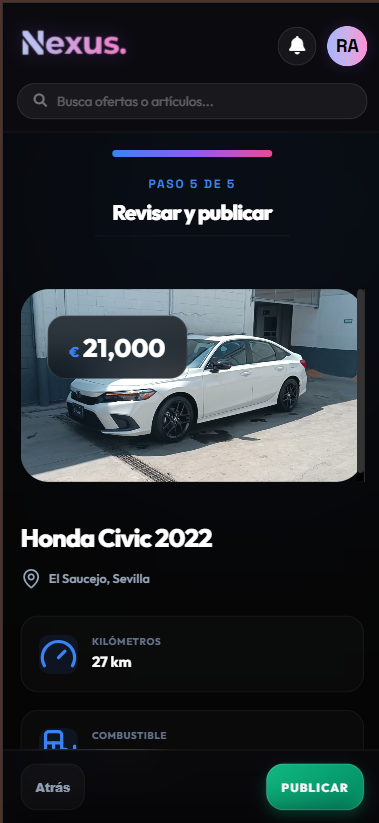 Publicar coche: revisar en móvil
