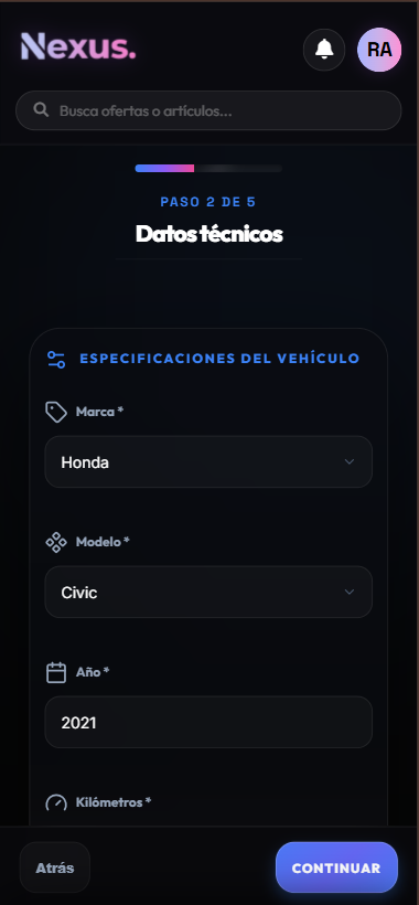 Publicar vehículo móvil paso 1