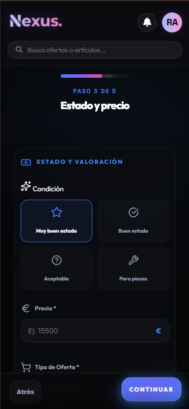 Estado y precio vehículo móvil