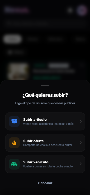 Selección tipo publicación en móvil