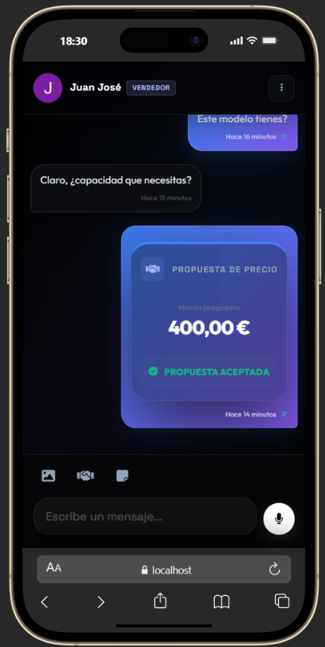 Pantalla de mensajes en móvil