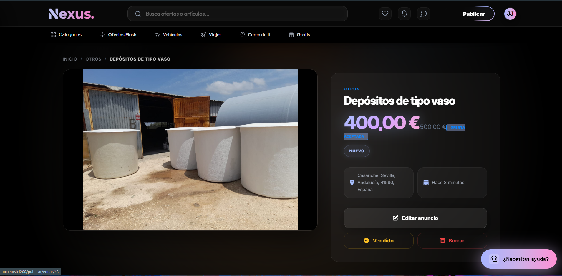 Botones de acción y acceso al editor