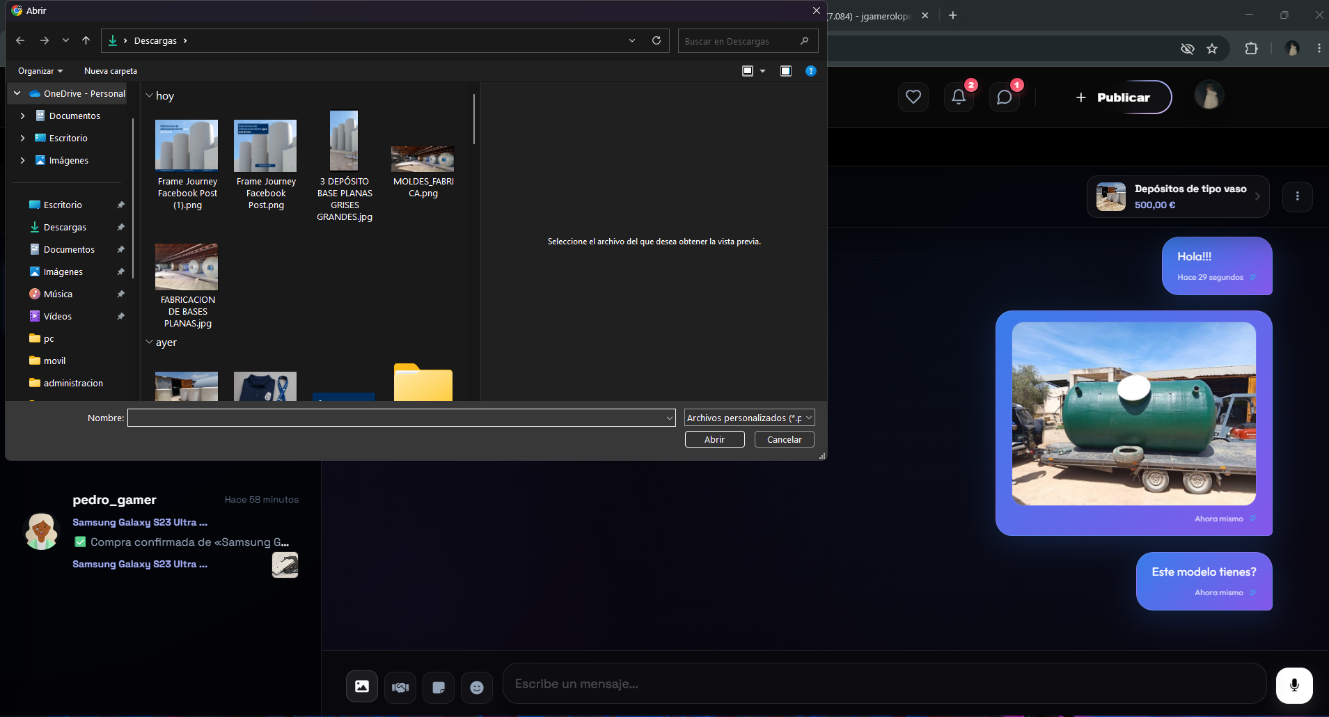 Envío de imágenes en el chat