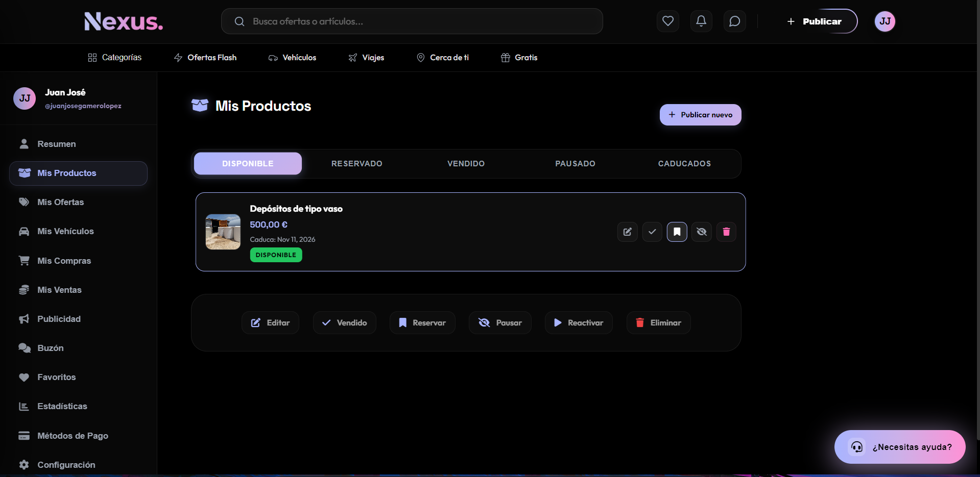 Listado de productos con opción de reservar