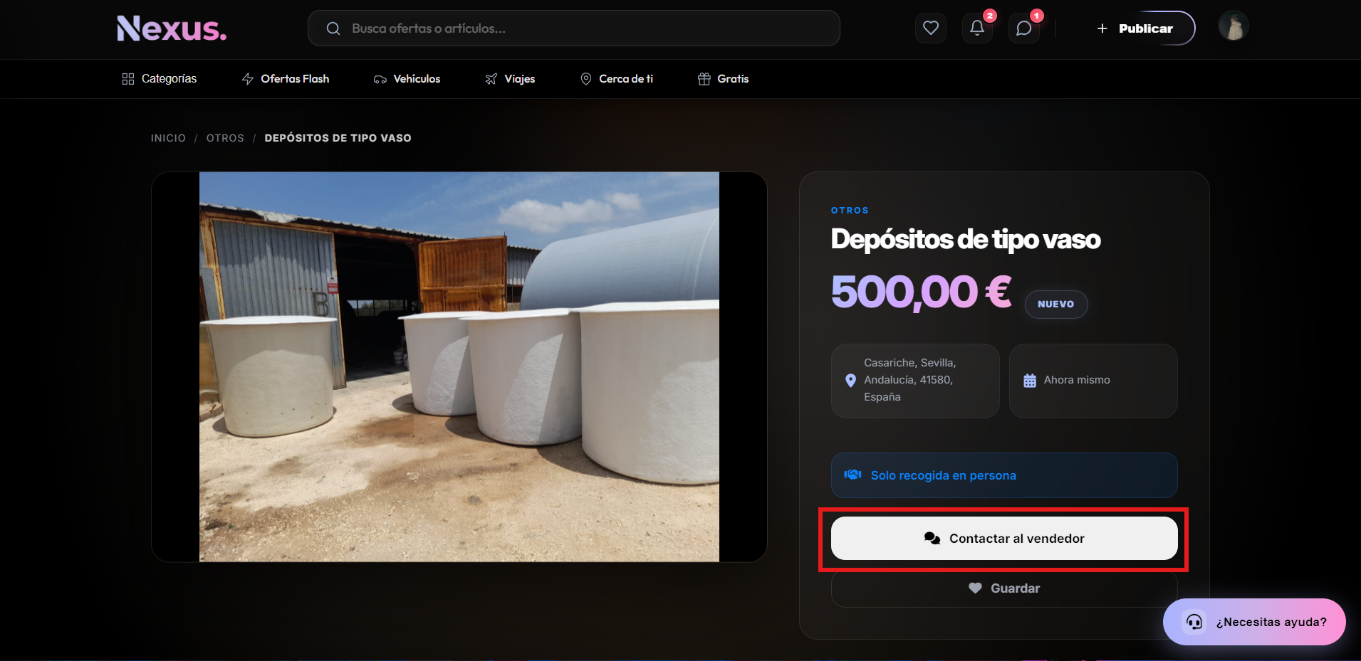 Botón de contactar en el producto