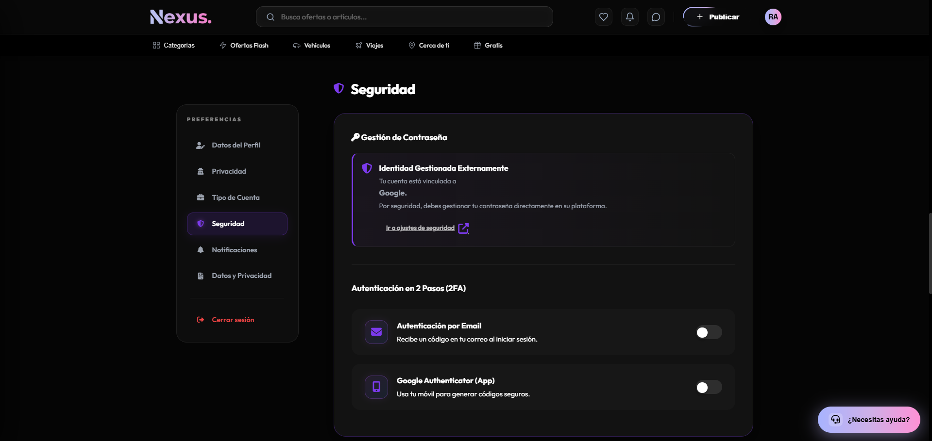 Mi cuenta: seguridad y 2FA
