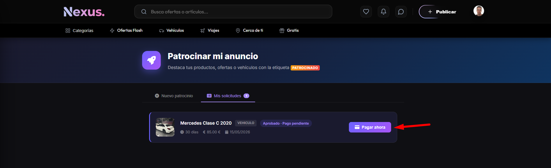 Pagar patrocinio - paso 2