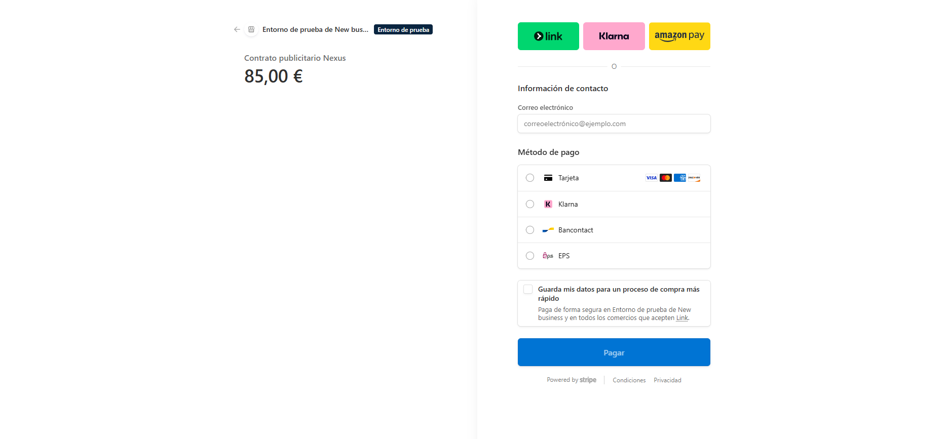 Pagar patrocinio - paso 3: Stripe Checkout