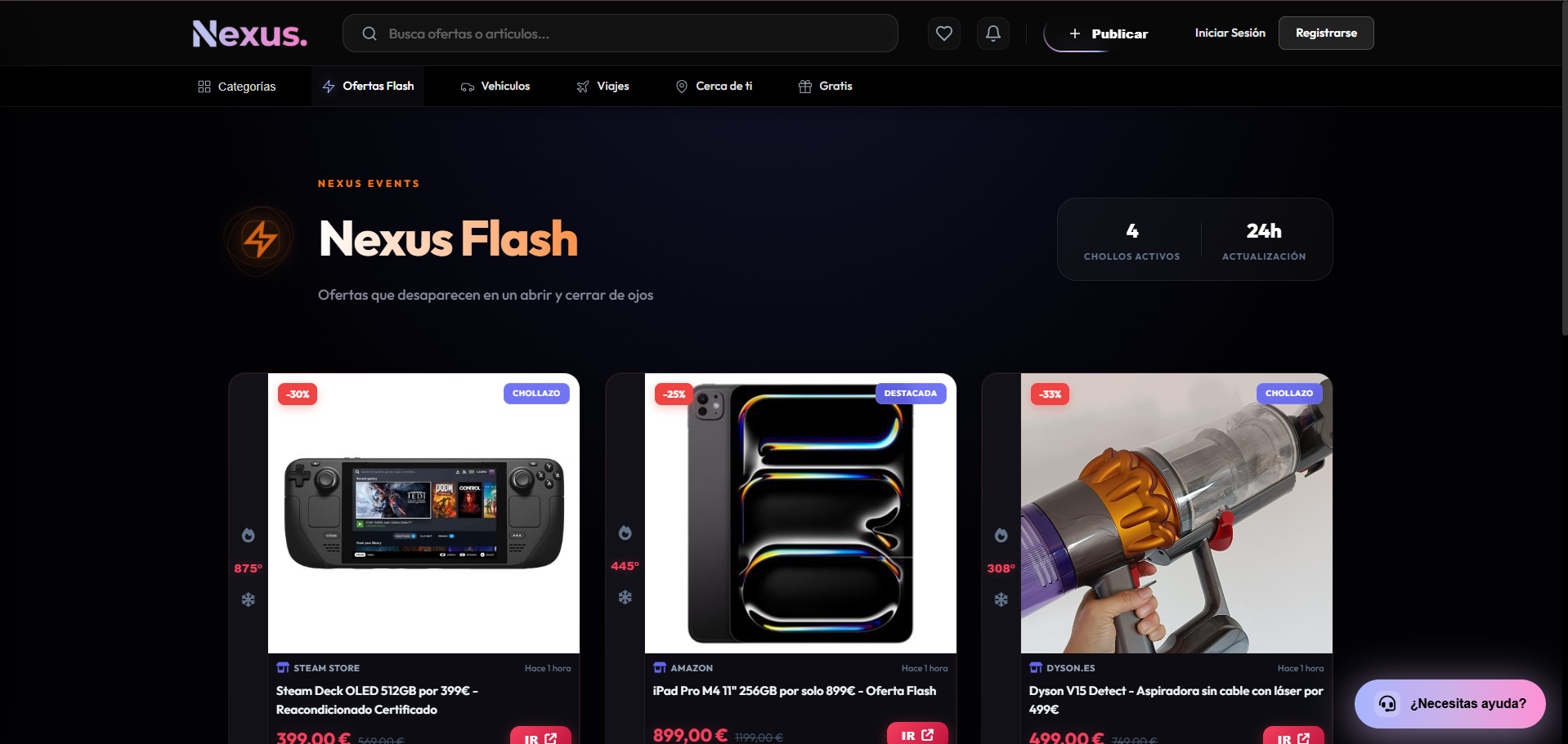 Pantalla de ofertas flash