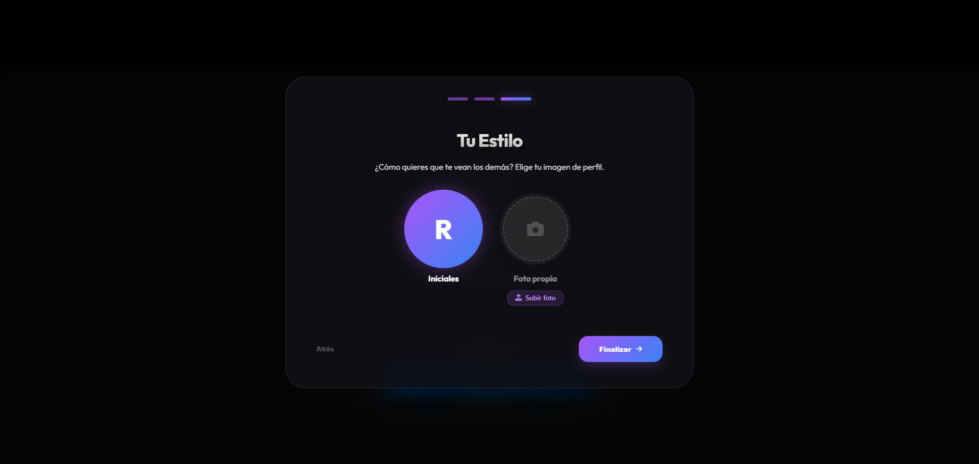 Onboarding: elección de estilo