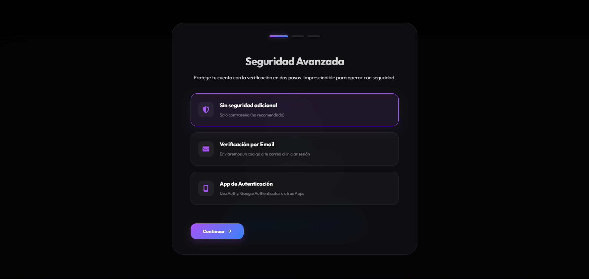 Onboarding: seguridad y 2FA